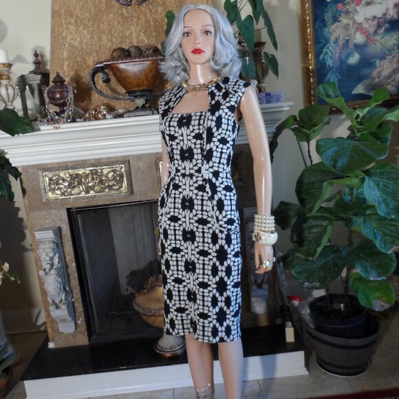 Lela Rose Black & White Print Sheath Dress Size 2 - Picture 2 of 16